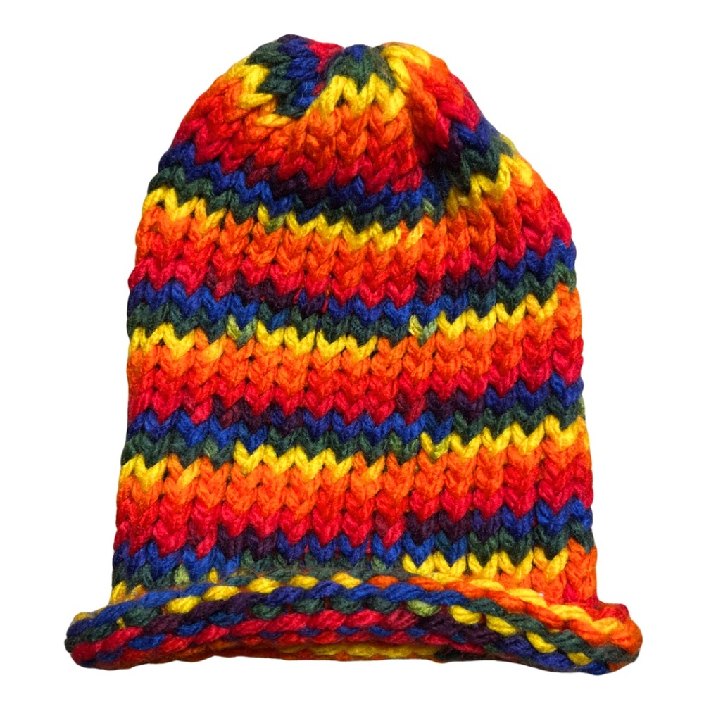 Toddler Hand Knit Rainbow Beanie Kids Crochet Chunky Colorful Handmade Winter